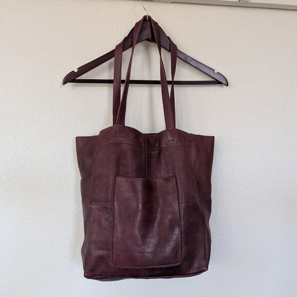 Latico Margie Leather Minimalist Slouchy Tote Book Shoulder Bag in Burgundy - Picture 3 of 14